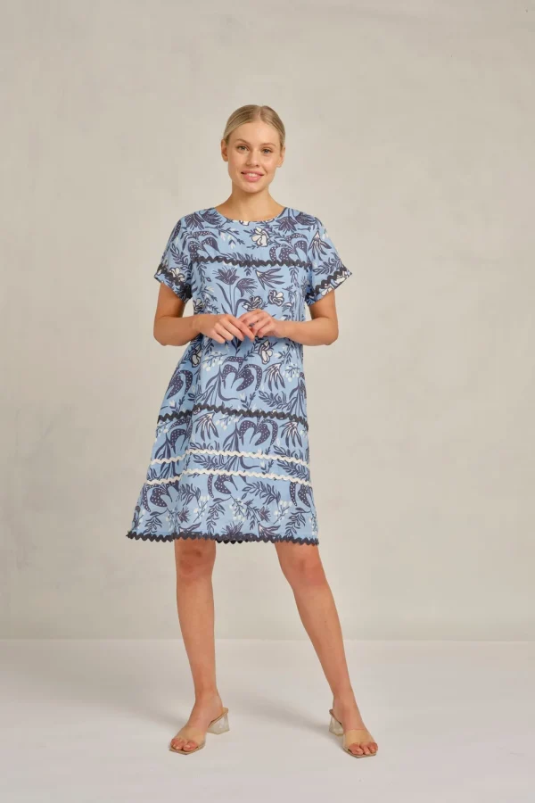 Alessandra Claudette Wave Dress Paradise - Cornflower