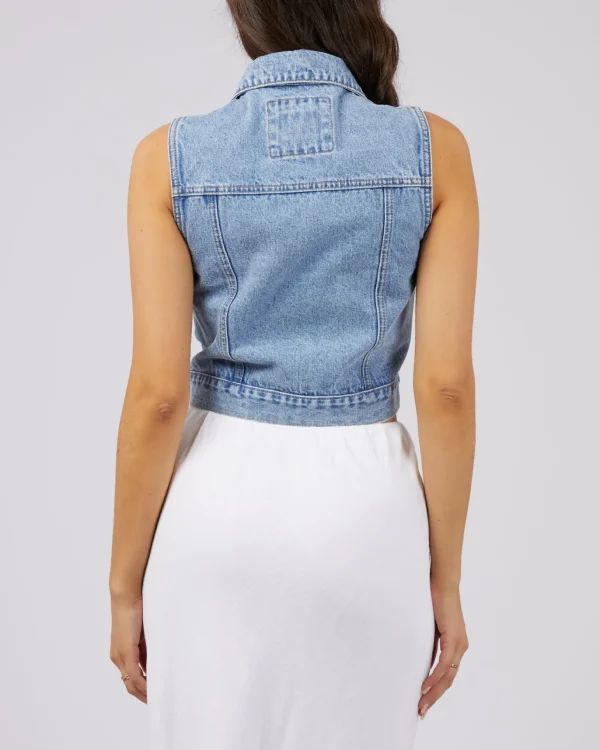 All About Eve Harper Denim Vest- Light Blue