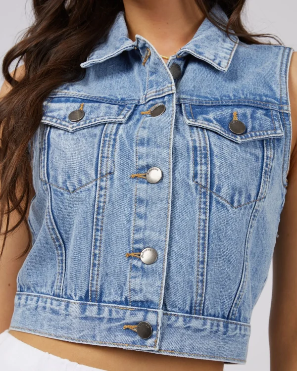 All About Eve Harper Denim Vest- Light Blue