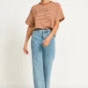 Apero Vintage Drop Shoulder Cropped Tee - Brown/Tan Stripe