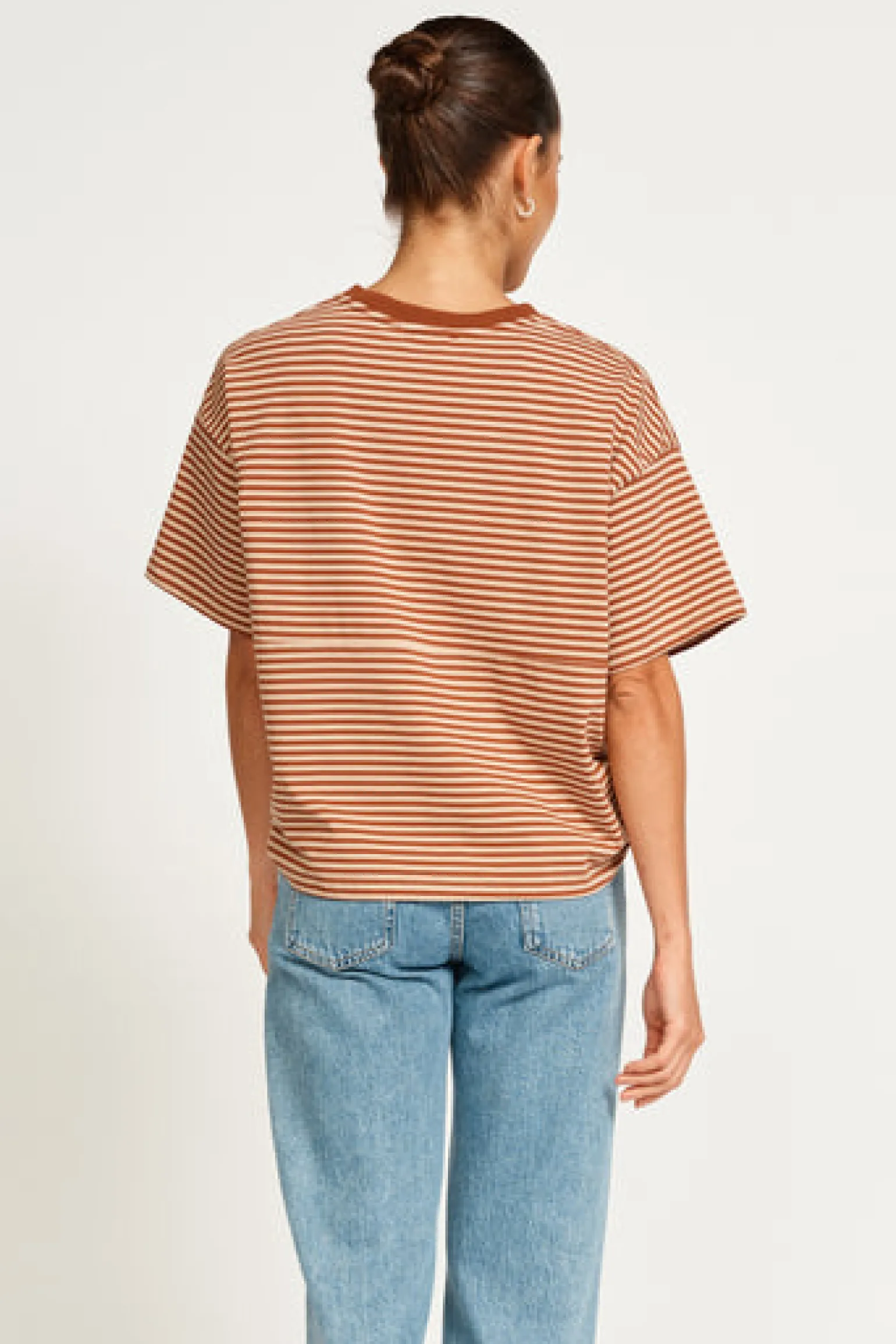 Apero Vintage Drop Shoulder Cropped Tee - Brown/Tan Stripe