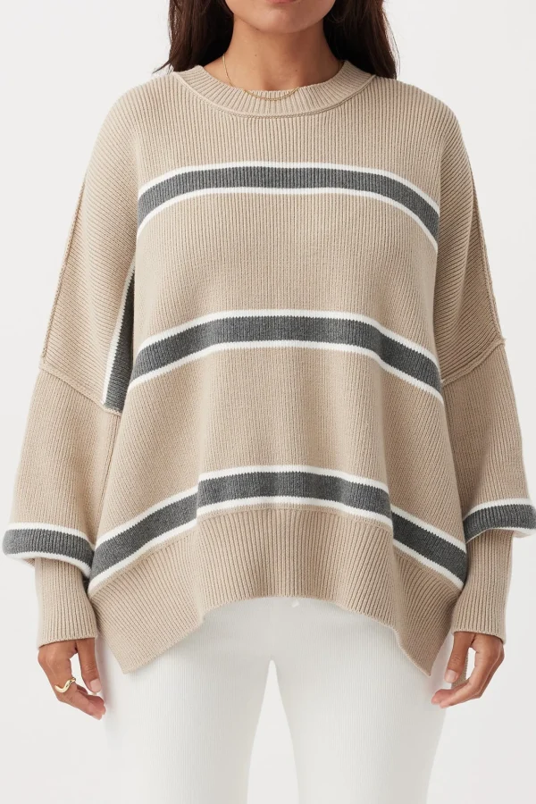 ARCAA Harper Stripe Sweater - Taupe, Cream & Dark Grey Marle