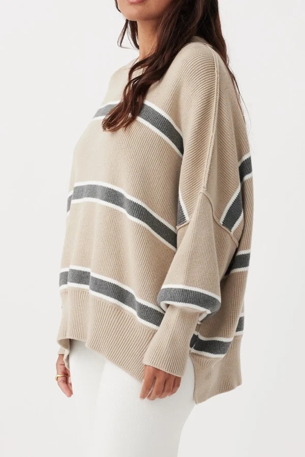 ARCAA Harper Stripe Sweater - Taupe, Cream & Dark Grey Marle