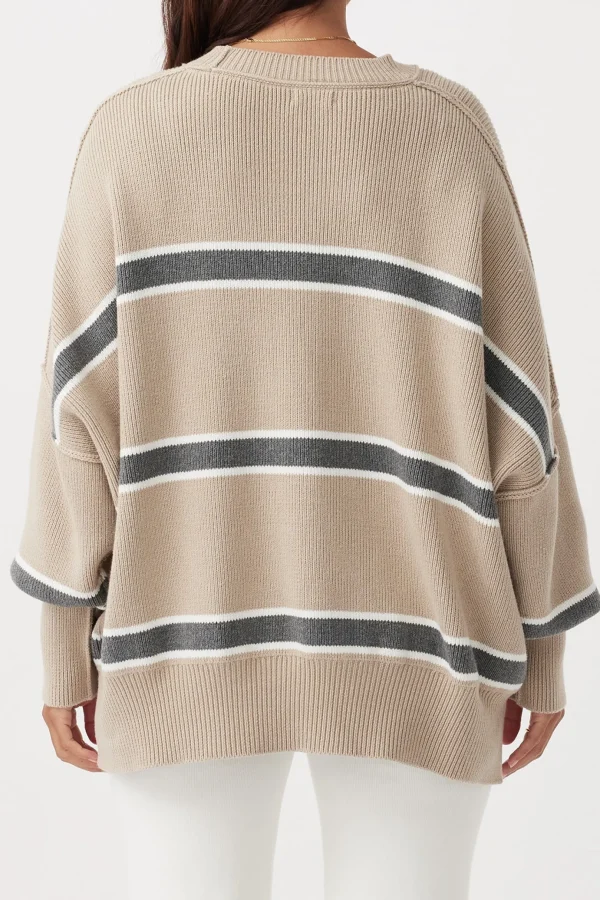 ARCAA Harper Stripe Sweater - Taupe, Cream & Dark Grey Marle