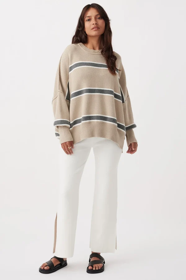 ARCAA Harper Stripe Sweater - Taupe, Cream & Dark Grey Marle