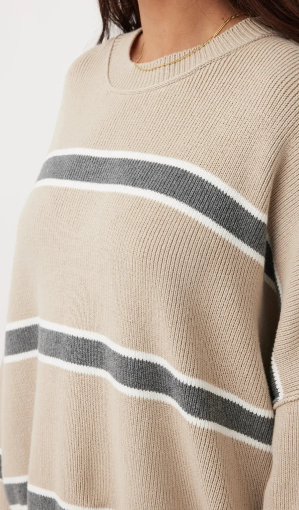 ARCAA Harper Stripe Sweater - Taupe, Cream & Dark Grey Marle