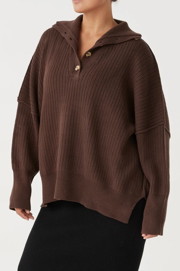 ARCAA Margo Button Up Sweater - Chocolate