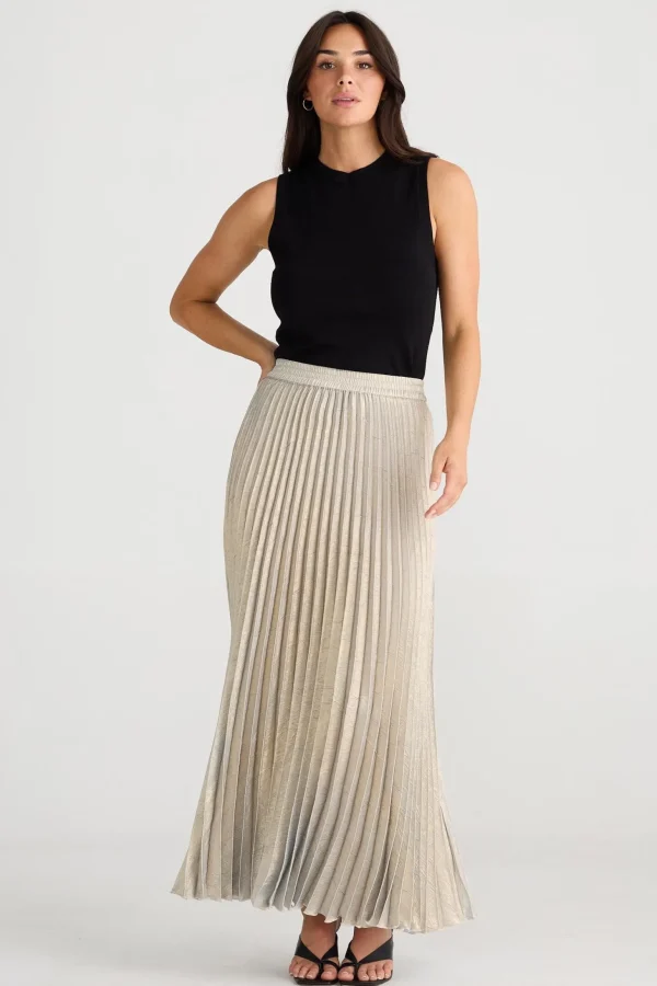 Brave & True Alias Pleated Skirt - Champagne