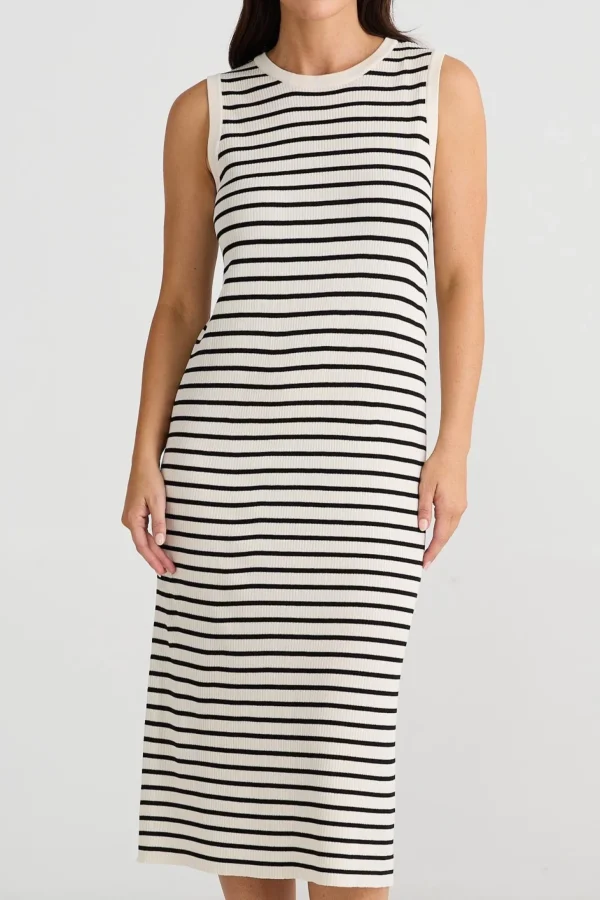 Brave & True Squad Dress - Ecru with Black Stripe