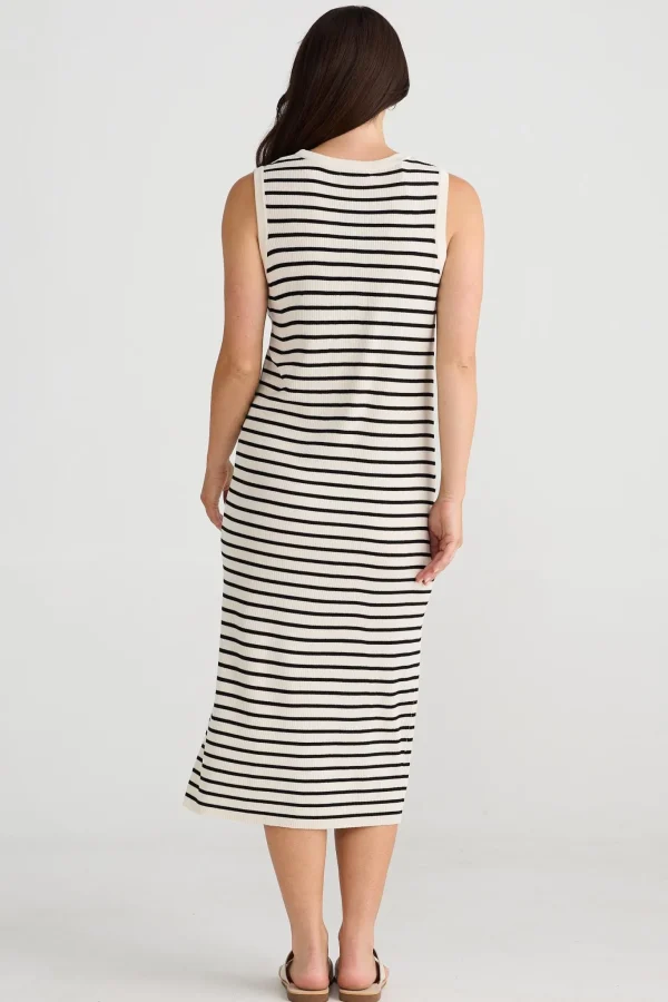 Brave & True Squad Dress - Ecru with Black Stripe