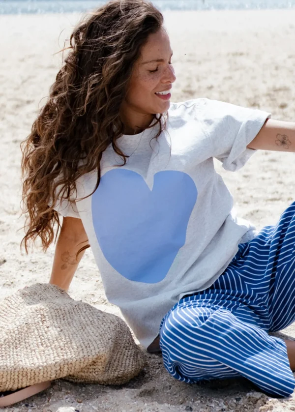 Cartel & Willow Cornflower Heart Tee - Marle/Cornflower