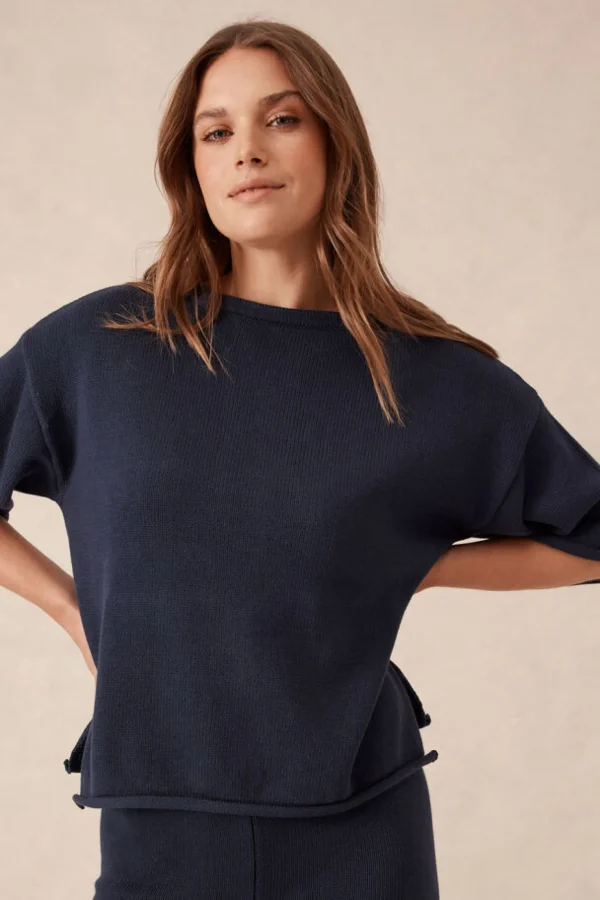 Ceres Life Boxy Knit Tee- Navy