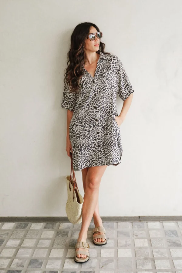 Ceres Life Boxy Shirt Dress - Leopard Linen Blend