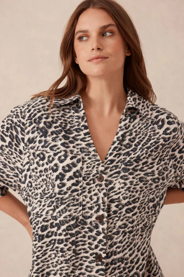 Ceres Life Boxy Shirt Dress - Leopard Linen Blend