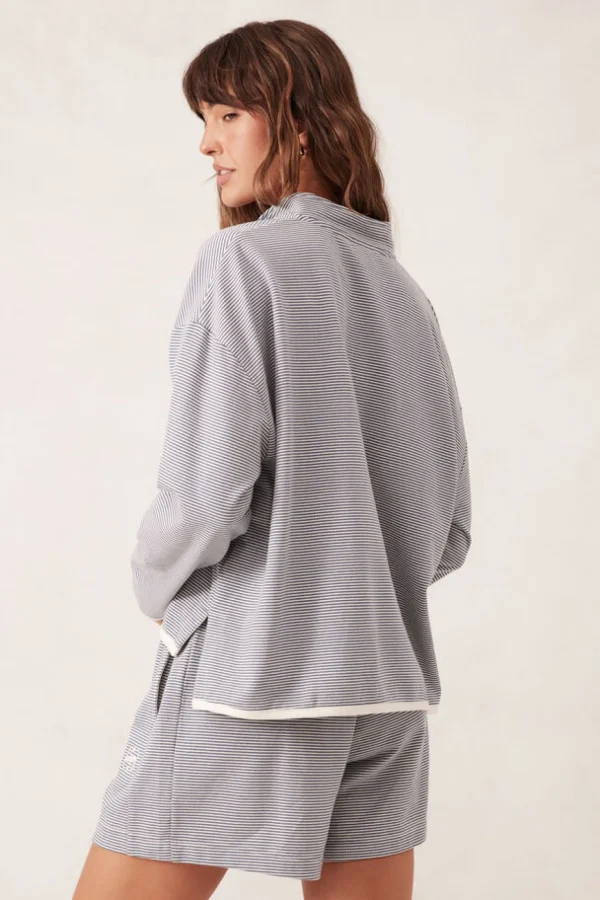 Ceres Life Boxy Zip Sweat - Moonlight Fine Stripe