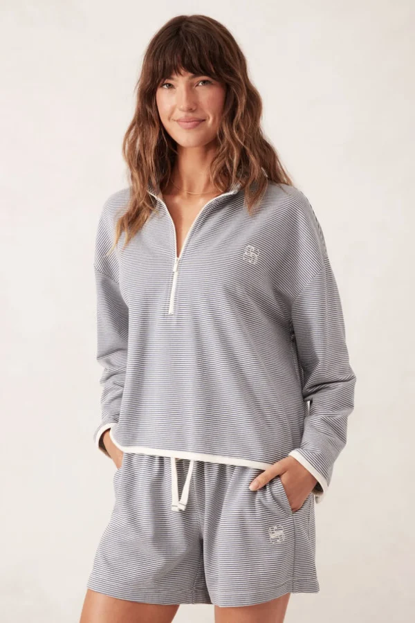 Ceres Life Boxy Zip Sweat - Moonlight Fine Stripe