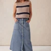 Ceres Life Button Through Denim Midi Skirt - Mid Vintage Blue