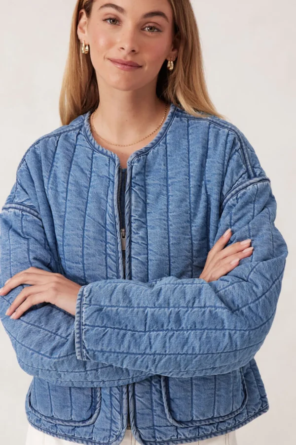 Ceres Life Comfy Quilted Boxy Jacket - Worn Blue