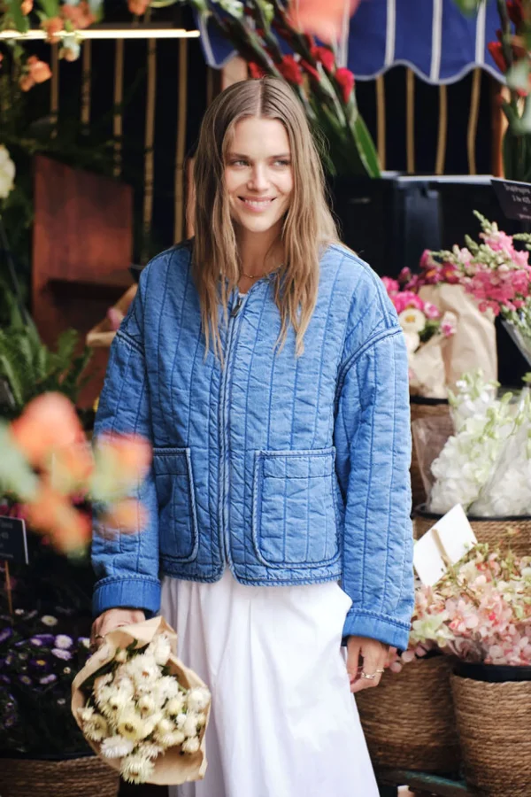 Ceres Life Comfy Quilted Boxy Jacket - Worn Blue