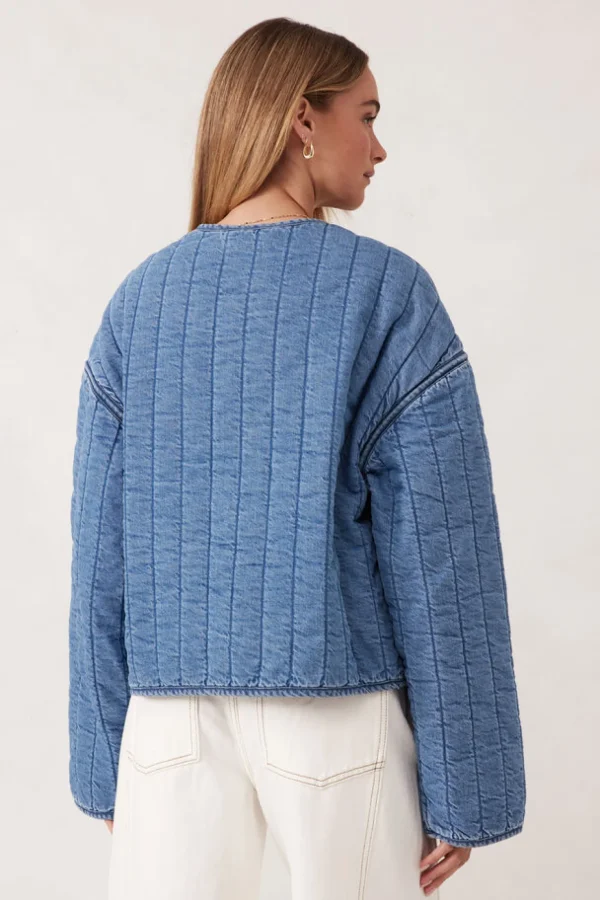 Ceres Life Comfy Quilted Boxy Jacket - Worn Blue