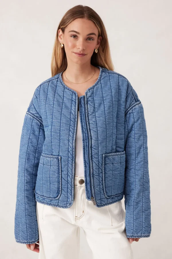 Ceres Life Comfy Quilted Boxy Jacket - Worn Blue