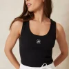 Ceres Life Contour Rib Scoop Tank - Black/White Monogram Embroidery