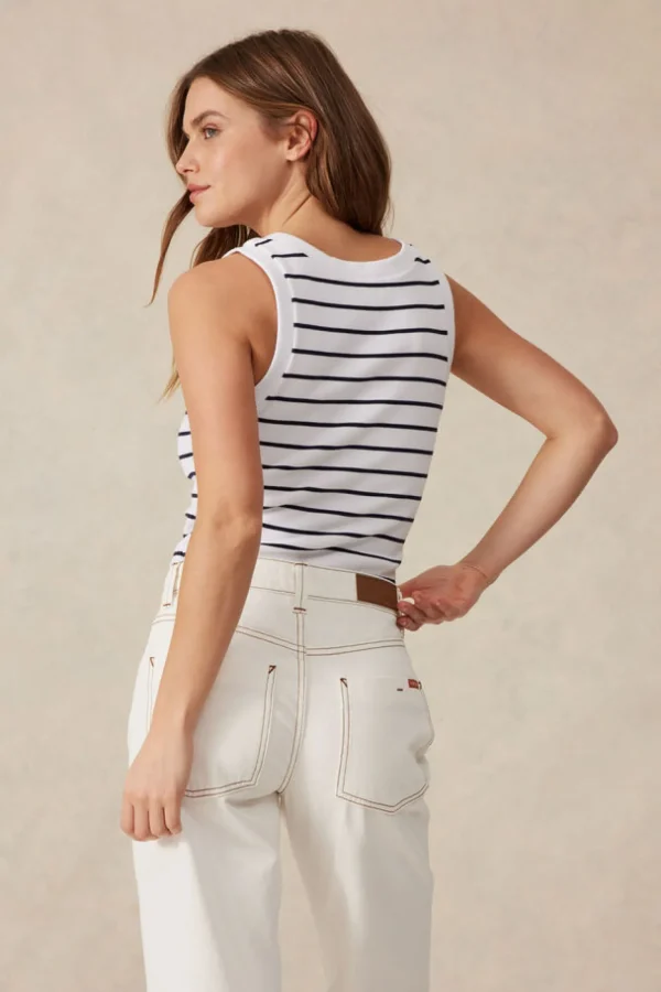 Ceres Life Contour Rib Scoop Tank - White/New Navy Monogram Embroidery