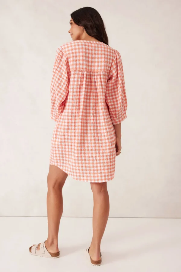 Ceres Life Crinkle Mini Dress - Coral/White Gingham