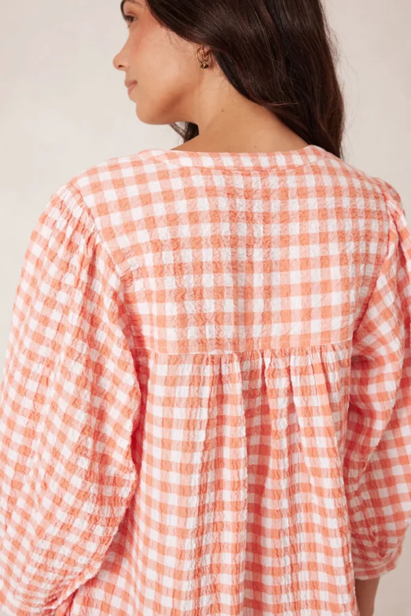 Ceres Life Crinkle Mini Dress - Coral/White Gingham