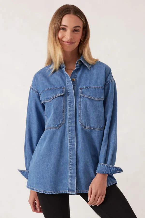 Ceres Life Essentials Denim Shirt- Mid Blue Wash