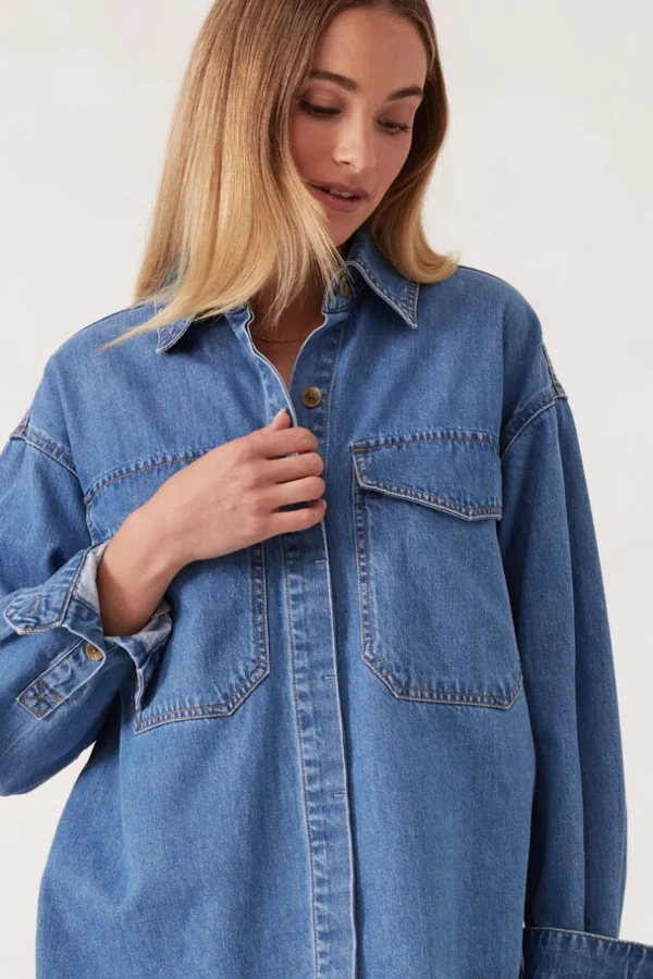 Ceres Life Essentials Denim Shirt- Mid Blue Wash