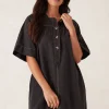 Ceres Life Half Placket Tunic Dress- Black Twill