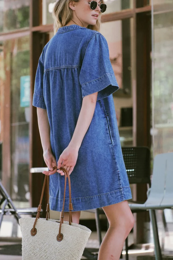 Ceres Life Half Placket Tunic Dress - Fresh Indigo