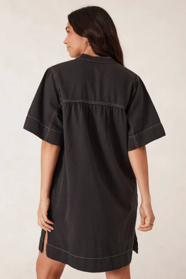 Ceres Life Half Placket Tunic Dress- Black Twill