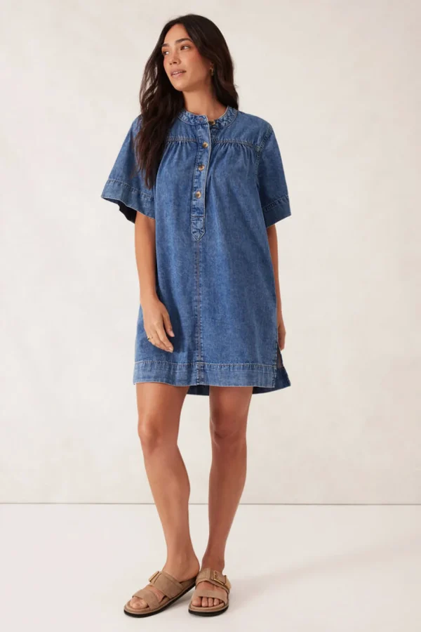 Ceres Life Half Placket Tunic Dress - Fresh Indigo