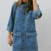 Ceres Life Half Sleeve Boxy Shirt Dress - Fresh Indigo Denim