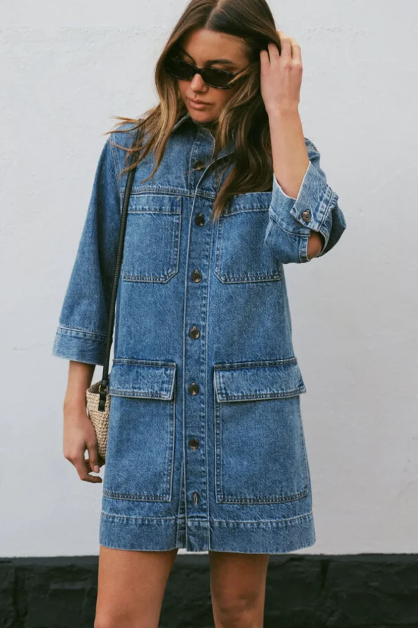 Ceres Life Half Sleeve Boxy Shirt Dress - Fresh Indigo Denim