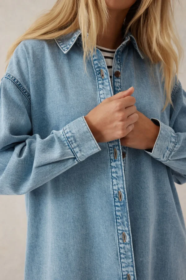 Ceres Life Longline Denim Shirt - Vintage blue