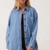 Ceres Life Longline Panelled Denim Shirt - Mid Vintage Blue