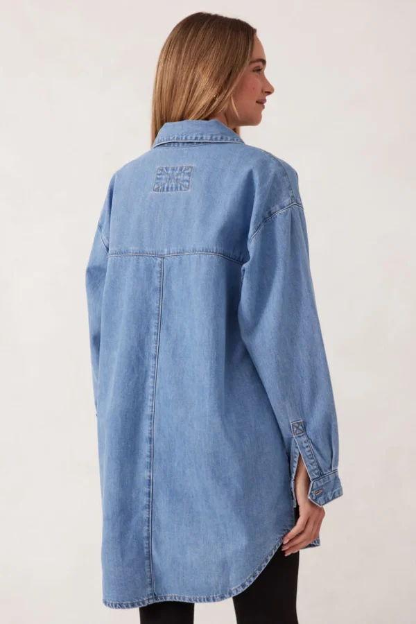 Ceres Life Longline Panelled Denim Shirt - Mid Vintage Blue