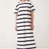 Ceres Life Midi Terry Dress - White Navy Bold Stripe