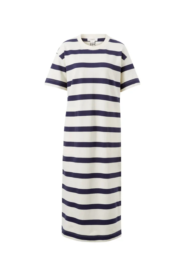 Ceres Life Midi Terry Dress - White Navy Bold Stripe