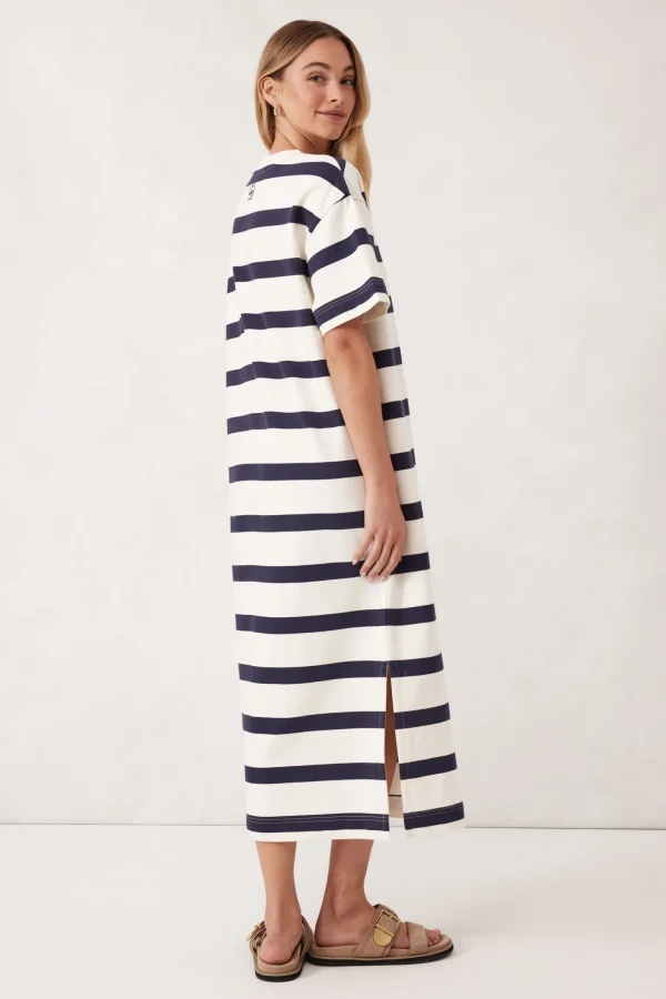 Ceres Life Midi Terry Dress - White Navy Bold Stripe