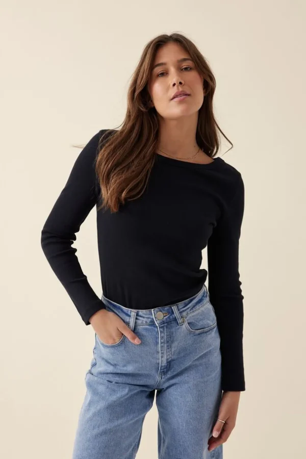 Ceres Life Organic Rib Long Sleeve Top - Black