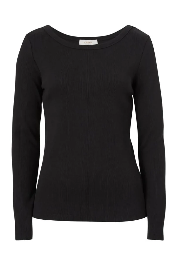 Ceres Life Organic Rib Long Sleeve Top - Black