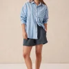 Ceres Life Oversized Organic Cotton Poplin Shirt - Blue White Red Stripe