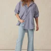 Ceres Life Oversized Organic Cotton Poplin Shirt - College Blue White Narrow Stripe