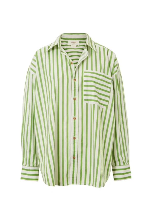 Ceres Life Oversized Organic Cotton Poplin Shirt - Splash Green White Stripe