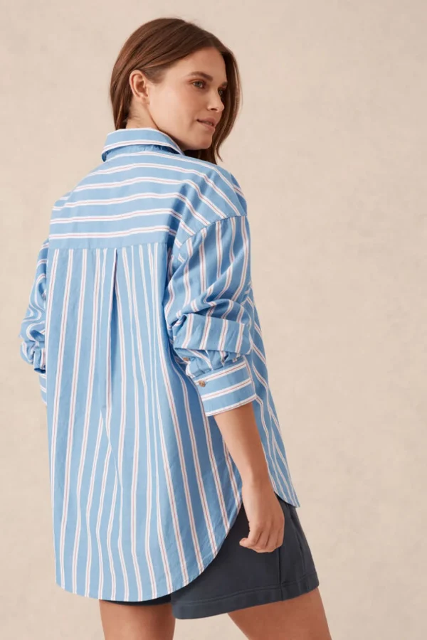 Ceres Life Oversized Organic Cotton Poplin Shirt - Blue White Red Stripe