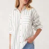 Ceres Life Oversized Poplin Shirt- Grass Fine Twin Stripe